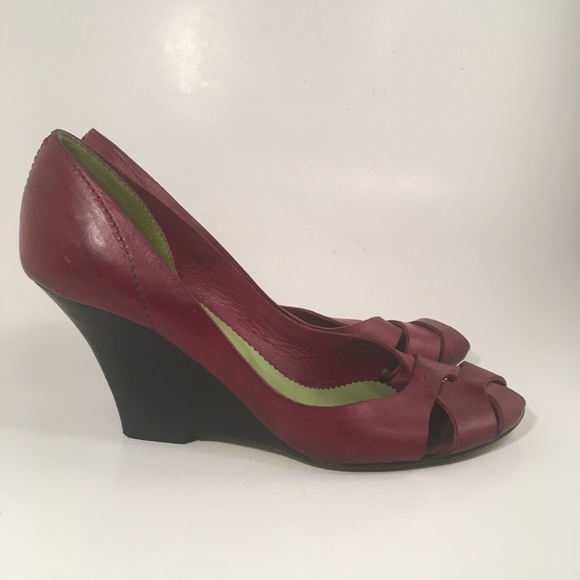 Leopoldo Giordano Red Leather Wedge Heels - Picture 2 of 8